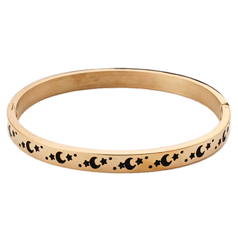 Venta al por mayor Pulsera de acero inoxidable estrella luna chapada en oro